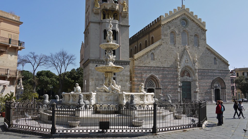 cathedral of messina bell tower and fountain of orion